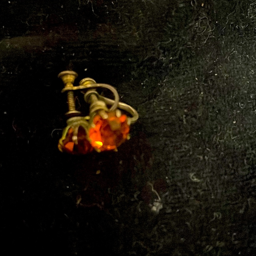 Vintage amber stones, sterling silver earrings, 1800.need polishing, stones real